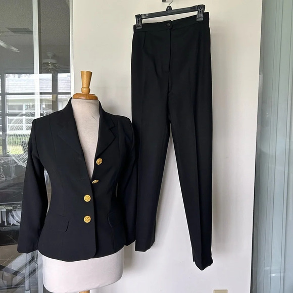 Caroll Pants - Black Womens Pantsuit with Gold Buttons - Classic Blazer & Trousers